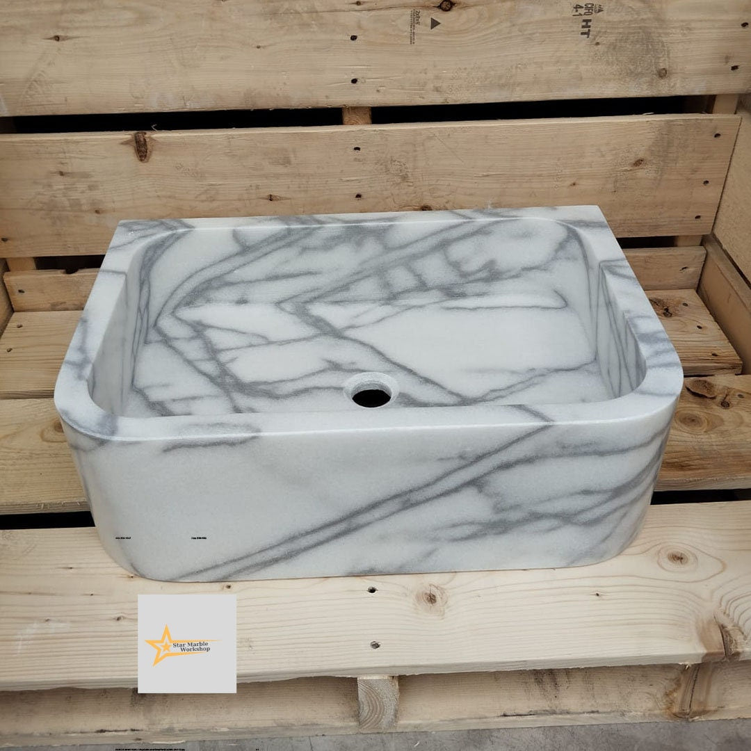 Ready To Ship Calacatta Viola Marble Sink Wall Mounted Sink Farmhouse Sink Powder Room Sink Calacatta Sink Hand Carved Marble Sink