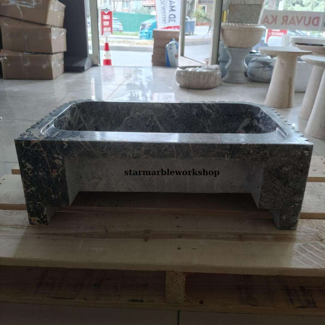 Süpren Salome Marble Sink Wall Mounted Sink Farmhouse Sink Powder Room Sink Hand Carved Marble Sink Concealed Drain Sink sink for bathroom