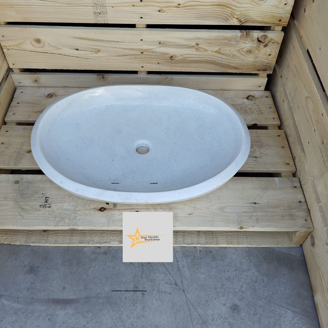 Ready To Ship White Marble Ellipse Sink Farmhouse Sink Powder Room Sink Countertop Sink Hand Carved Marble Sink Oval Sink