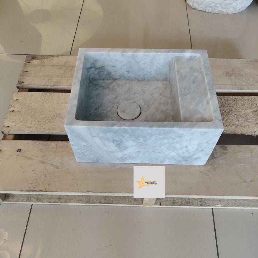 Ready To Ship Grey Marble Sink Wall Mounted Sink Farmhouse Sink Powder Room Sink Calacatta Sink Hand Carved Marble Sink