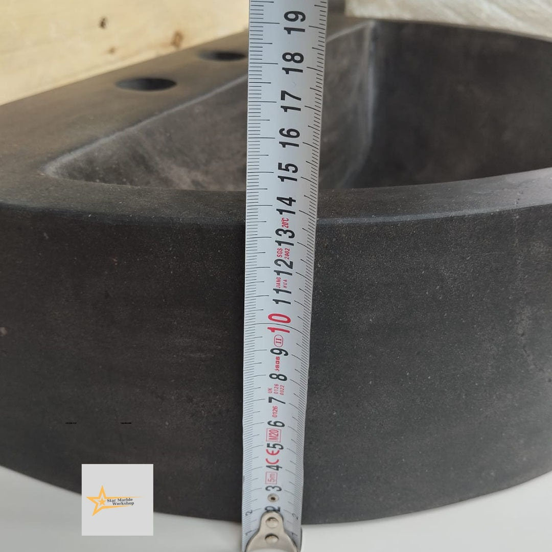 Basalt Black Stone D Design Sink With Faucet Hole 100% Natural Stone Matte Black Sink Stone Sink Bathroom Design Sink vanity Handmade Sink