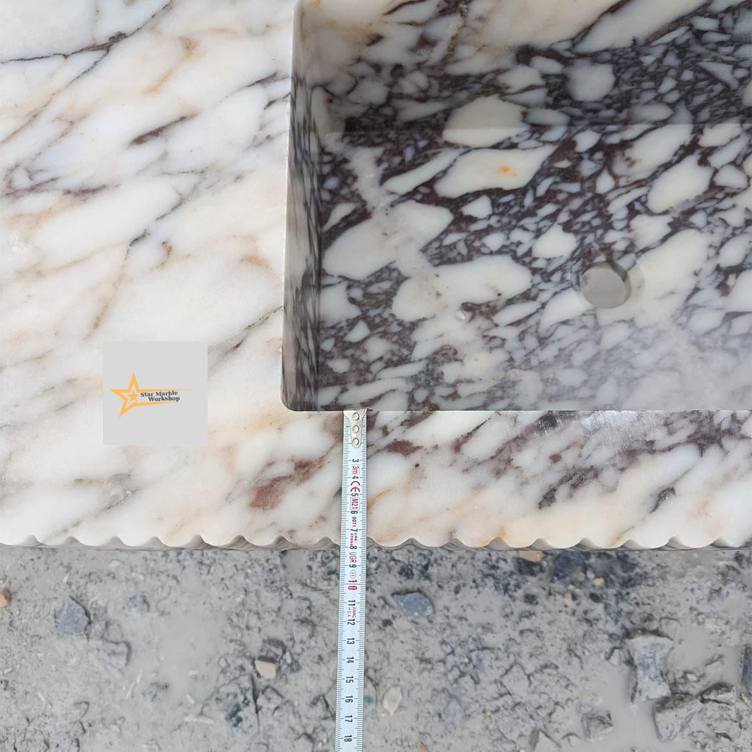 Handmade Calacatta Viola Marble Double Sink – Luxury Bathroom Basin, Wall-Mounted or Countertop Natural Stone Vanity
