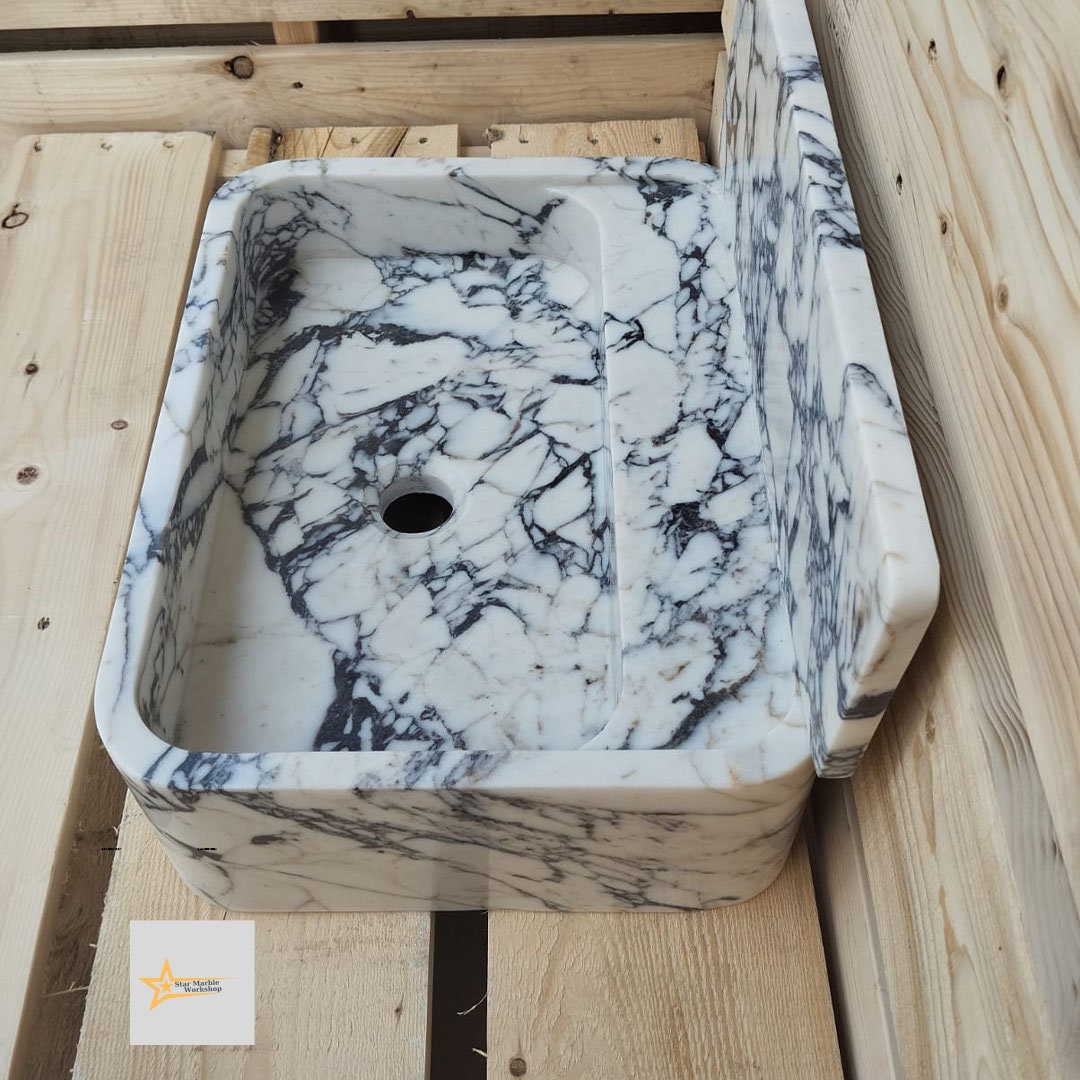 Calacatta Viola Marble Sink Farmhouse Sink Toilet Room Sink Calacatta Sink Hand Carved Marble Sink Marble Sink Floating Sink Sink vanity
