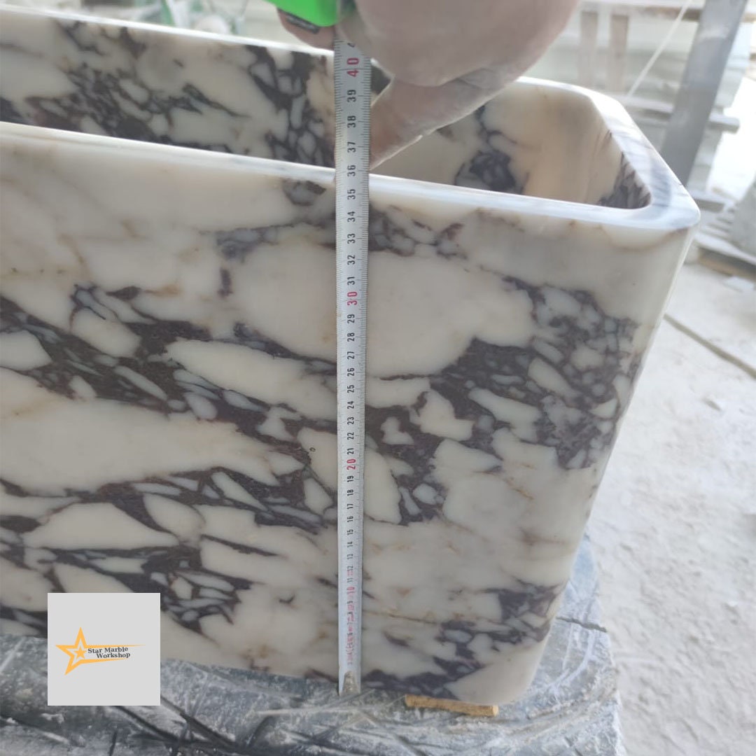 Calacatta Viola Marble Sink Wall Mounted Sink Farmhouse Sink Powder Room Sink Calacatta Sink Hand Carved Marble Sink Marble Floating Sink