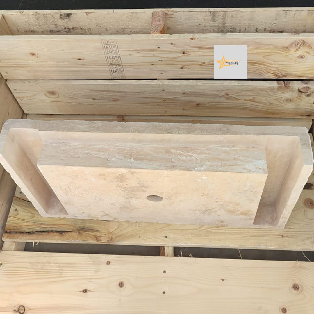 Ready to Ship Travertine Sink Wall Mounted Sink Farmhouse Sink Powder Room Sink Calacatta Sink Hand Carved Marble Sink Bathroom Sink