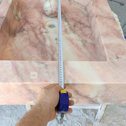 Handmade Pink Marble Sink Vessel Sink Wall-Mounted or Countertop Basin Natural Stone Rectangular Washbasin Marble Sink chiseled sink sink
