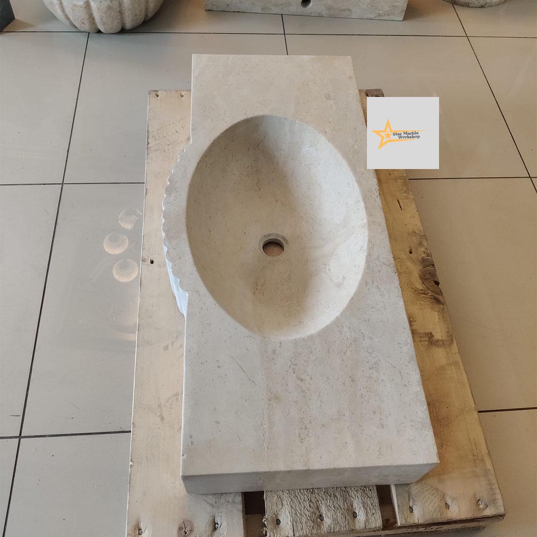 Handmade Travertine Stone Sink – Wall Mounted, Rustic & Modern Bathroom Design