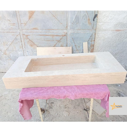 Ready to Ship TSink with Shelf Farmhouse Sink Powder Room Sink  Hand Carved Marble Sink Bathroom Sink natural stone sink  With Faucet Hole