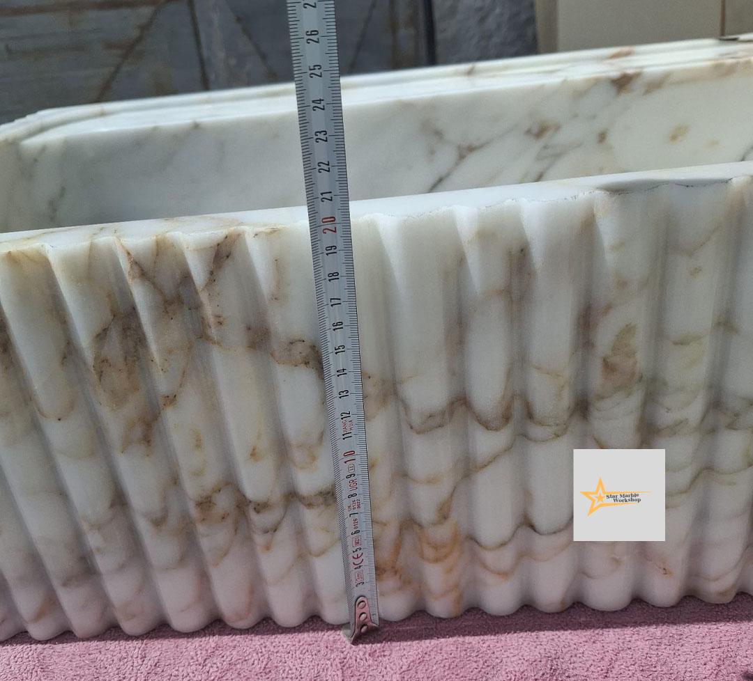 Calacatta Gold Rectangular Sink Wall Mounted Sink Powder Room Sink Calacatta Sink  Hand Carved Marble Sink Marble Washbasin
