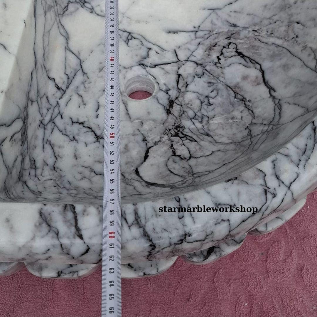 Calacatta Lilac Rectangular Sink, Sink With Faucet Hole Farmhouse Sink Powder Room Sink Calacatta Sink  Hand Carved Marble Sink Washbasin