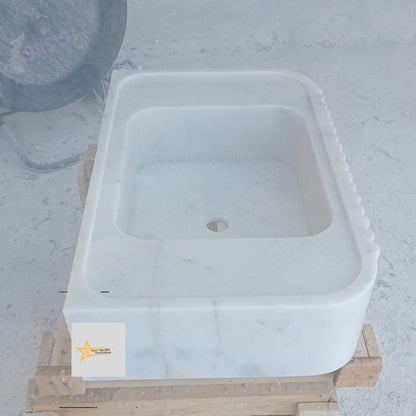 Ready to Ship White Marble Sink Wall Mounted Sink Farmhouse Sink Powder Room Sink Hand Carved Marble Sink Sink vanity