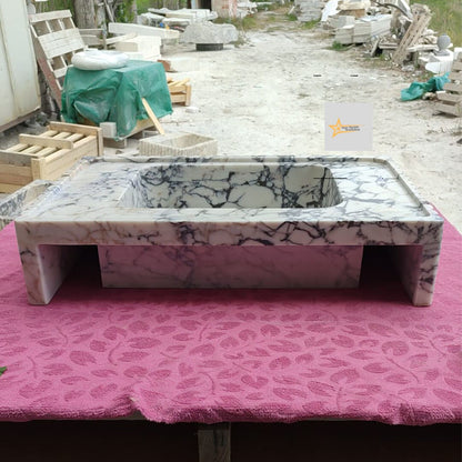 Ready To Ship Calacatta Viola Marble Sink Wall Mounted Sink Farmhouse Sink Powder Room Sink Calacatta Sink  Hand Carved Marble Sink