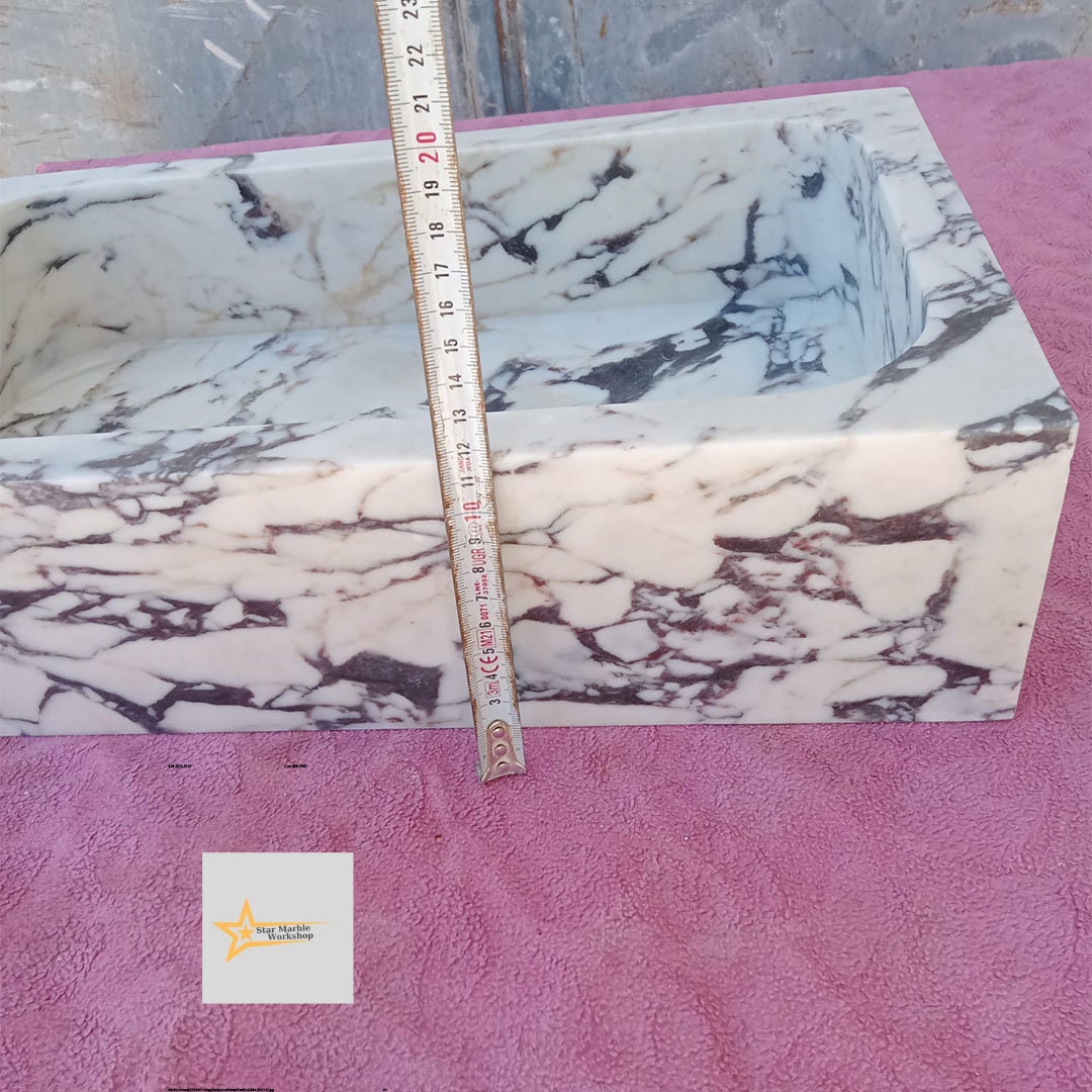 Hand Carved Calacatta Viola Marble Sink: Farmhouse Powder Room Vanity