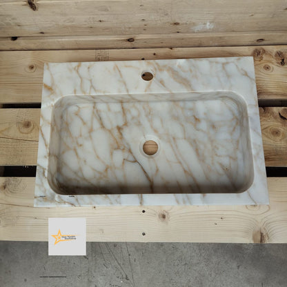 Calacatta Gold Rectangular Sink, Sink With Faucet Hole Farmhouse Sink Powder Room Sink Calacatta Sink  Hand Carved Marble Sink Washbasin