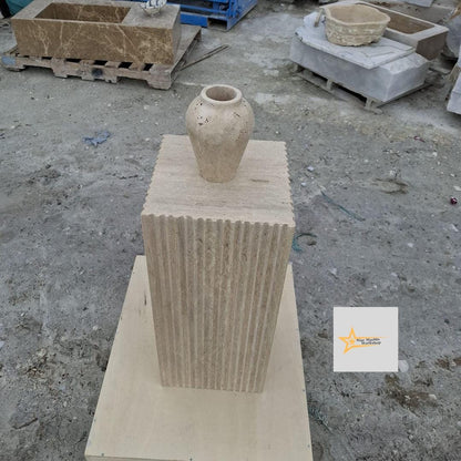 Traverten Fitilli Konsol –Handmade Fluted Travertine Console Table –Modern Luxury Entryway Furniture - Console Table -Fluted Stone Furniture