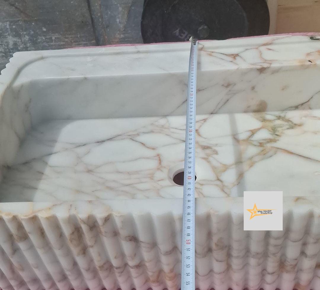 Calacatta Gold Rectangular Sink Wall Mounted Sink Powder Room Sink Calacatta Sink  Hand Carved Marble Sink Marble Washbasin