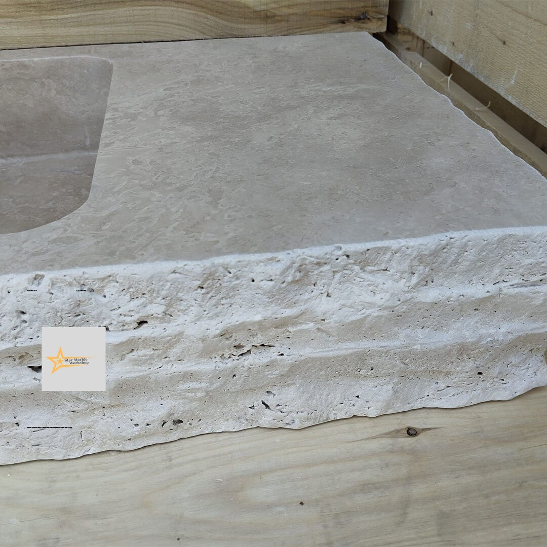 Ready to Ship Travertine Sink Wall Mounted Sink Farmhouse Sink Powder Room Sink Calacatta Sink Hand Carved Marble Sink Bathroom Sink
