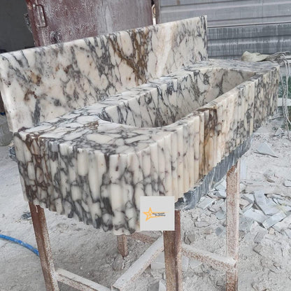 Calacatta Viola Marble Sink Wall Mounted Sink Farmhouse Sink Powder Room Sink Calacatta Sink  Hand Carved Marble Sink