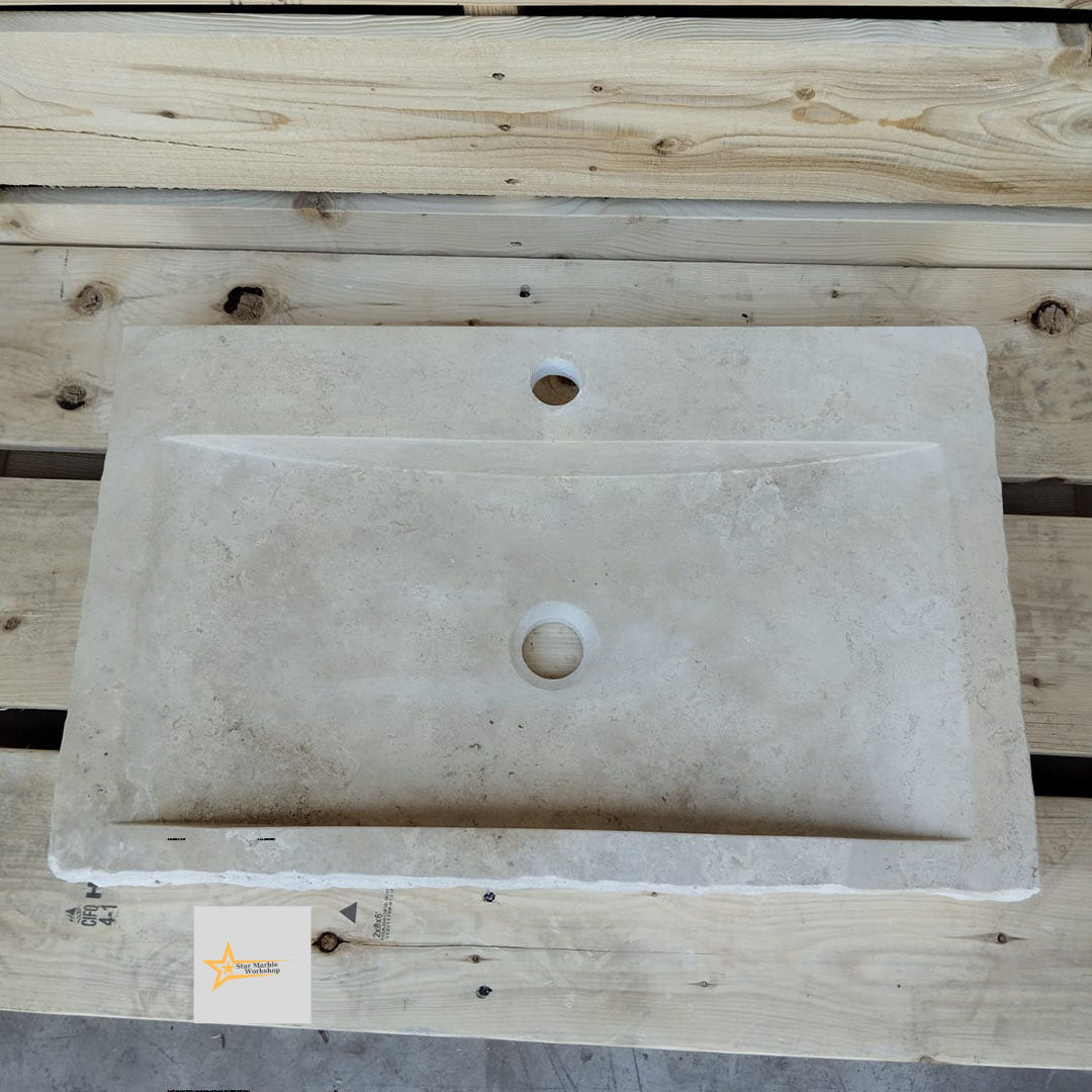 Wall Mounted Sink, Farmhouse Sink, Powder Room Sink, Hand Carved Marble Sink, Natural Stone Sink, Classic Travertine Sink