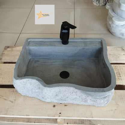 Basalt Black Stone Sink - With Faucet Hole - 100% Natural Stone - Handmade - Stone Sink - Bathroom Design - Wall Mounted Sink