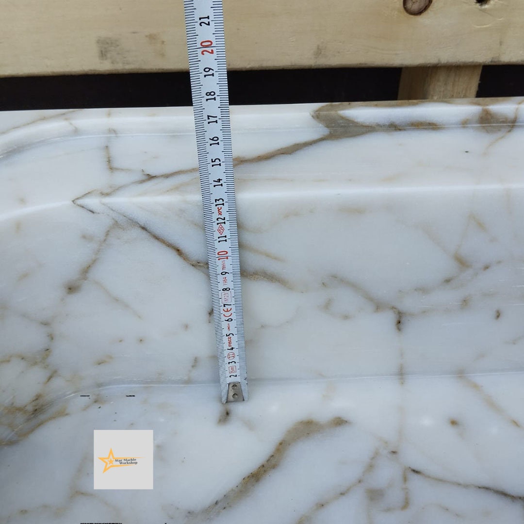 Ready To Ship Calacatta Gold Rectangular Sink Wall Mounted Sink Farmhouse Sink Powder Room Sink Calacatta Sink  Hand Carved Marble Sink