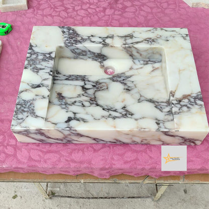 Ready To Ship Calacatta Viola Marble Sink Wall Mounted Sink Farmhouse Sink Calacatta Sink Hand Carved Marble Sink Hidden Drain Wash Basin