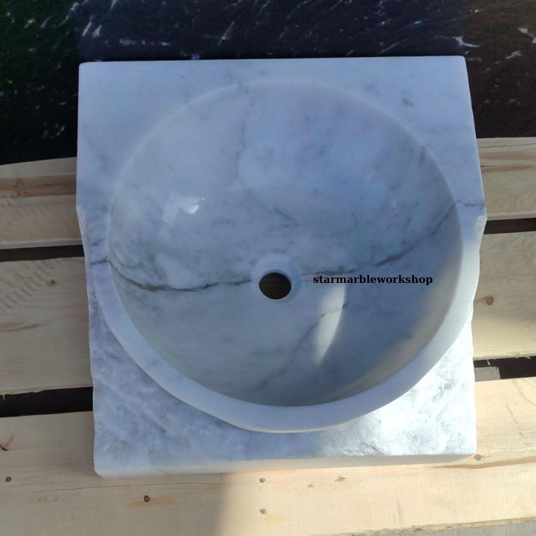 Ready to Ship Carrera White Marble Sink Wall Mounted Sink Farmhouse Sink Powder Room Sink Hand Carved Marble Sink