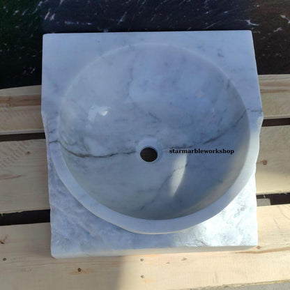 Ready to Ship Carrera White Marble Sink Wall Mounted Sink Farmhouse Sink Powder Room Sink Hand Carved Marble Sink