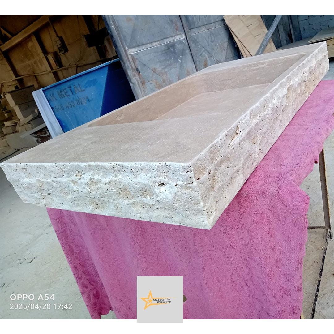 Hand Carved Travertine Sink – Natural Stone Wall Mounted or Farmhouse Bathroom & Powder Room Vanity Sink