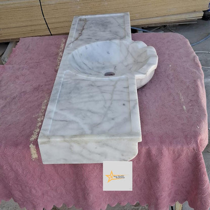 White Marble Sink Wall Mounted Sink Farmhouse Sink Powder Room Sink Hand Carved Marble Sink Sink vanity Sink Vanity