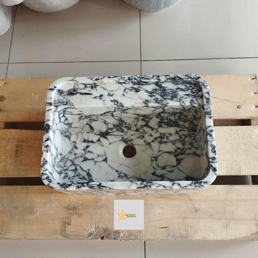 Calacatta Viola Marble Sink Wall Mounted Sink Farmhouse Sink Toilet Room Sink Calacatta Sink Hand Carved Marble Sink Marble Sink