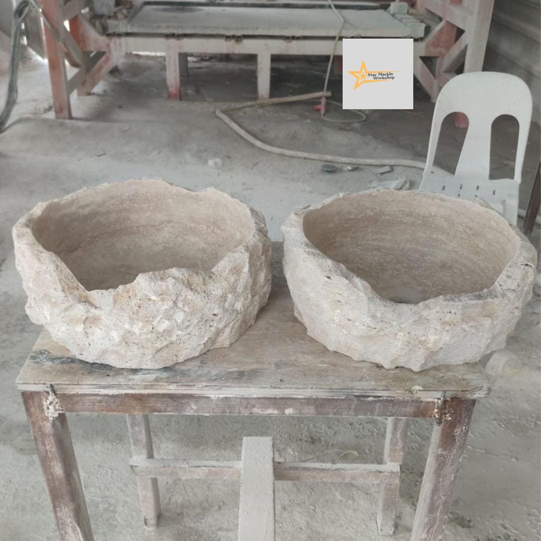 Ready to Ship Travertine  Sink Shapeless Sink Farmhouse Sink Powder Room Sink  Hand Carved Marble Sink Bathroom Sink natural stone sink