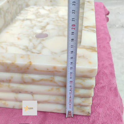 Ready To Ship Calacatta Gold Rectangular Sink Wall Mounted Sink Powder Room Sink Calacatta Sink  Hand Carved Marble Sink Marble Washbasin