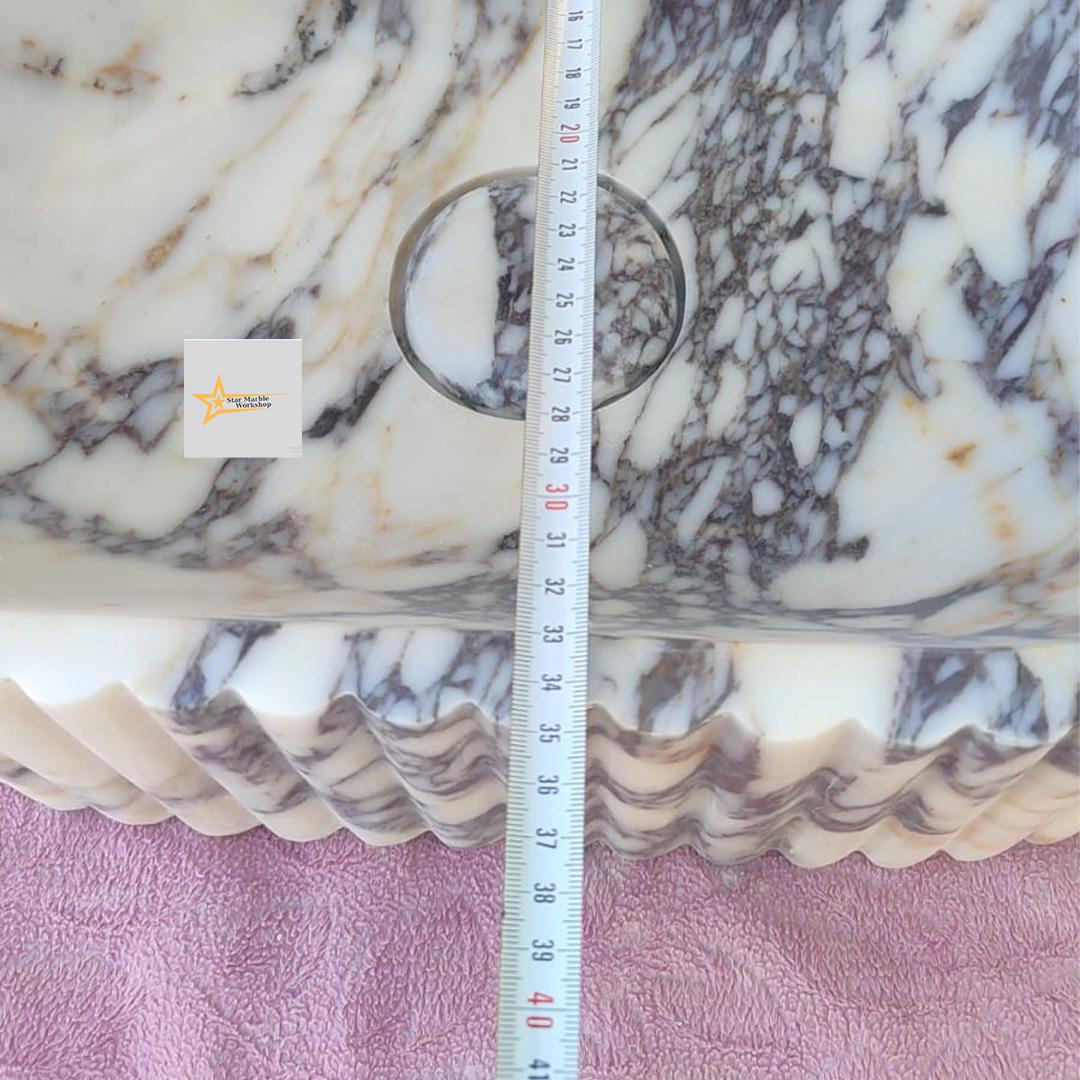 Calacatta Viola Marble Sink Wall Mounted Sink Farmhouse Sink Powder Room Sink  Hand Carved Marble Sink Concealed Drain Sink Sink vanity