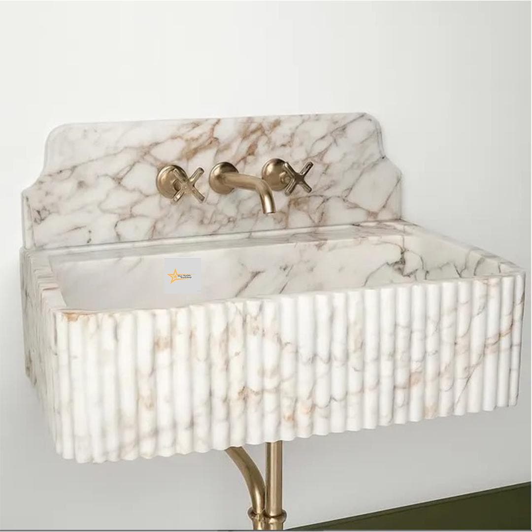 Calacatta Gold Rectangular Sink Wall Mounted Sink Powder Room Sink Calacatta Sink  Hand Carved Marble Sink Marble Washbasin