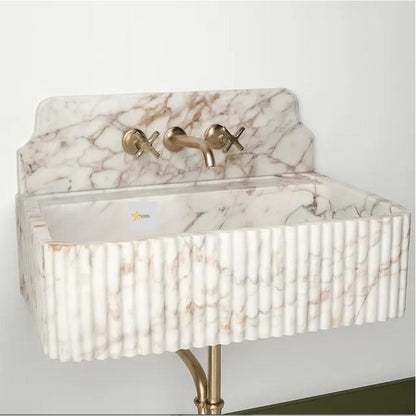 Calacatta Gold Rectangular Sink Wall Mounted Sink Powder Room Sink Calacatta Sink  Hand Carved Marble Sink Marble Washbasin