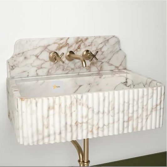 Calacatta Gold Rectangular Sink Wall Mounted Sink Powder Room Sink Calacatta Sink  Hand Carved Marble Sink Marble Washbasin