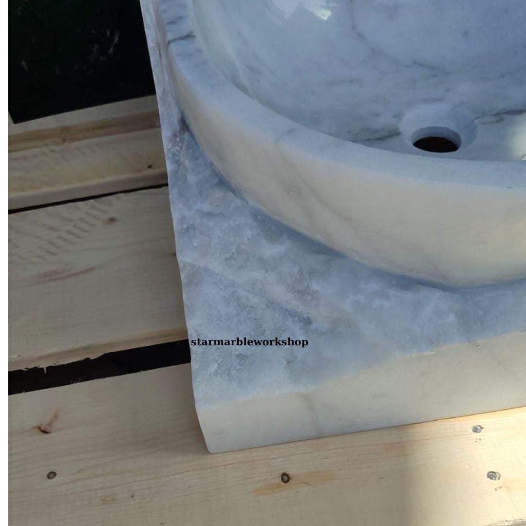 Ready to Ship Carrera White Marble Sink Wall Mounted Sink Farmhouse Sink Powder Room Sink Hand Carved Marble Sink