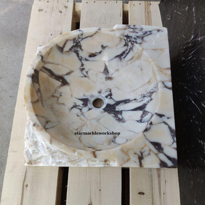Ready to Ship Calacatta Gold Square Sink Wall Mounted Sink Toilet Room Sink Calacatta Sink Hand Carved Marble Sink Marble Sink