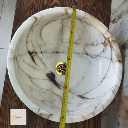 Ready to Ship Gold Calacatta Round Sink Counter Top Sink Toilet Room Sink Calacatta Sink Hand Carved Marble Sink Marble Sink Sink vanity