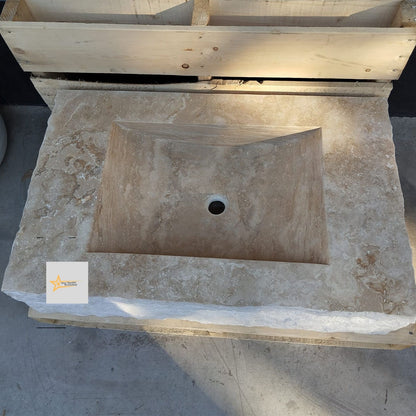 Ready to Ship Travertine  Sink Wall Mounted Sink Farmhouse Sink Powder Room Sink  Hand Carved Marble Sink Bathroom Sink natural stone sink