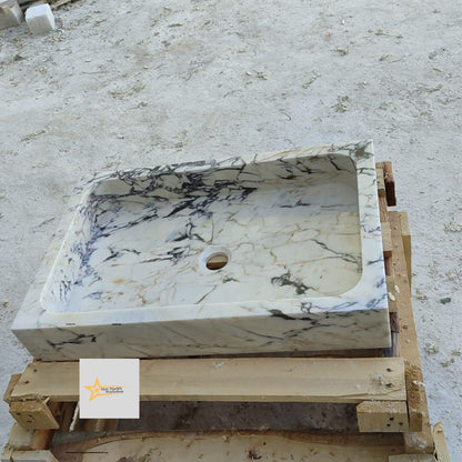 Ready to Ship Calacatta Viola Marble Sink Counter Top Sink Farmhouse Sink Powder Room Sink Calacatta Sink Hand Carved Marble Sink
