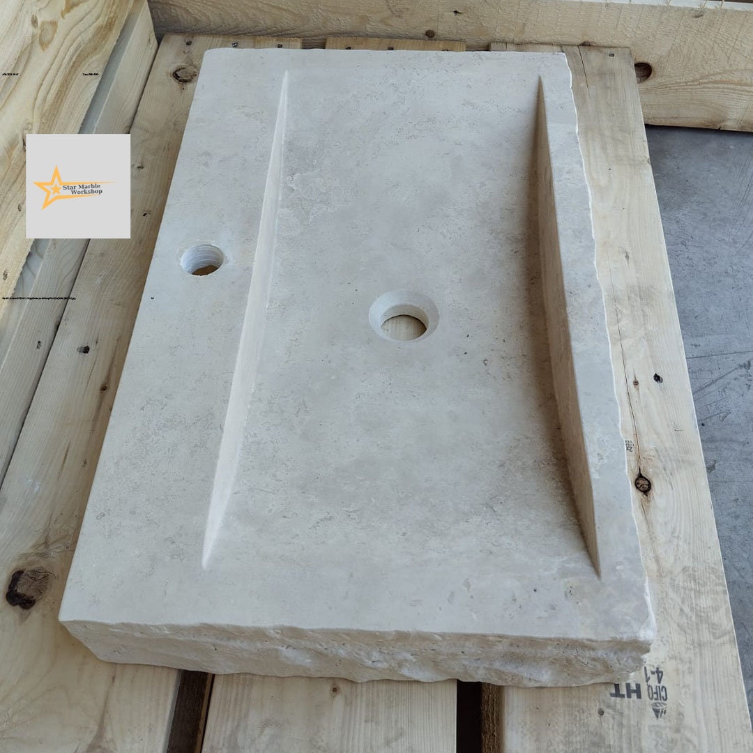 Wall Mounted Sink, Farmhouse Sink, Powder Room Sink, Hand Carved Marble Sink, Natural Stone Sink, Classic Travertine Sink