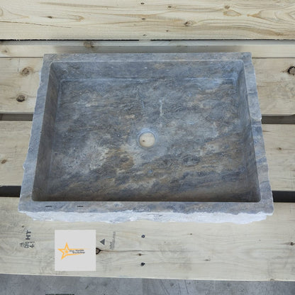 Ready to Ship Silver Travertine Sink Farmhouse Sink Powder Room Sink Hand Carved Marble Sink Bathroom Sink Natural Stone
