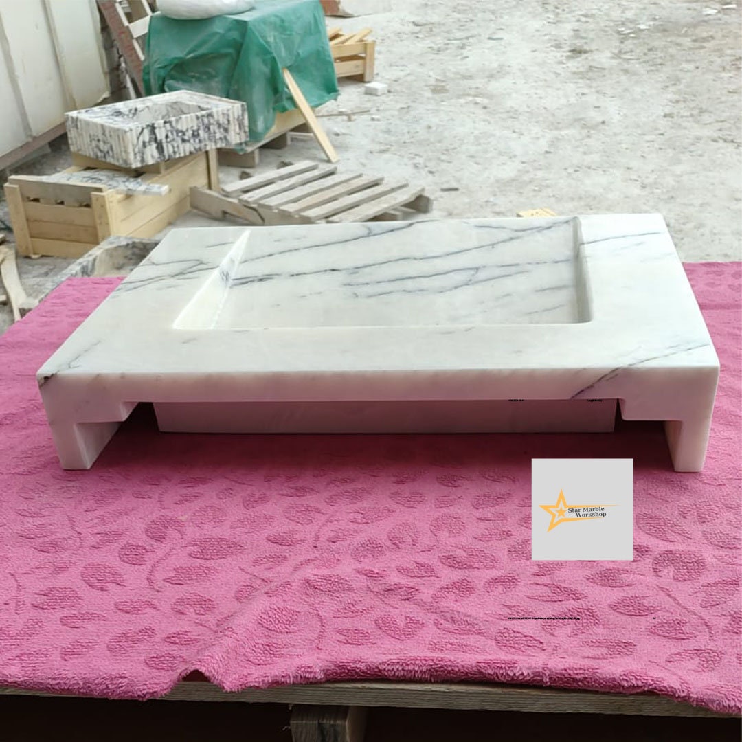 Ready To Ship Calacatta Viola Marble Sink Wall Mounted Sink Farmhouse Sink Calacatta Sink Hand Carved Marble Sink Hidden Drain Wash Basin