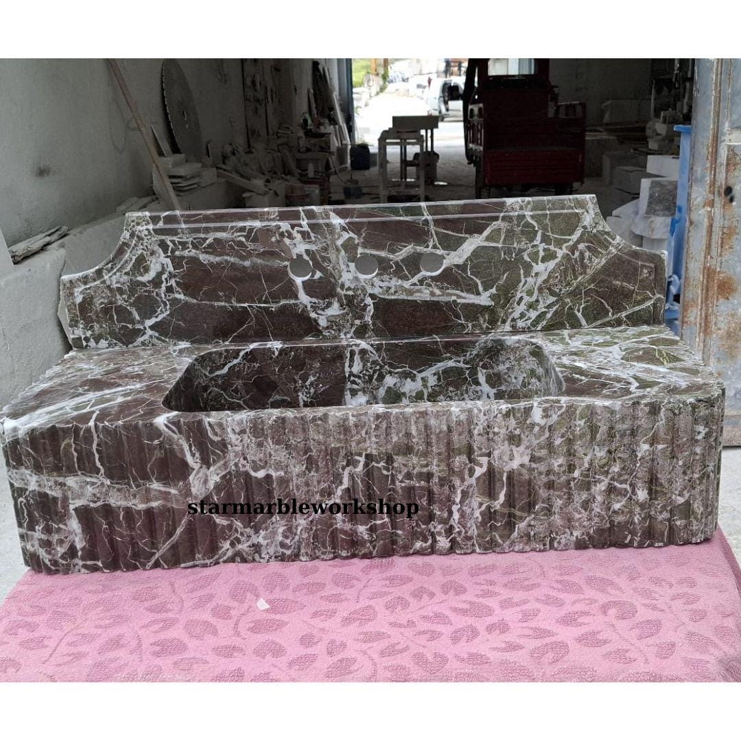 Hand-Carved Marble Sink, Grooved Sink, Wall-Mounted Sink, Luxury Design, Bathroom Sink, Colorful Sinks, Purple Sink, Minimalist Sink,