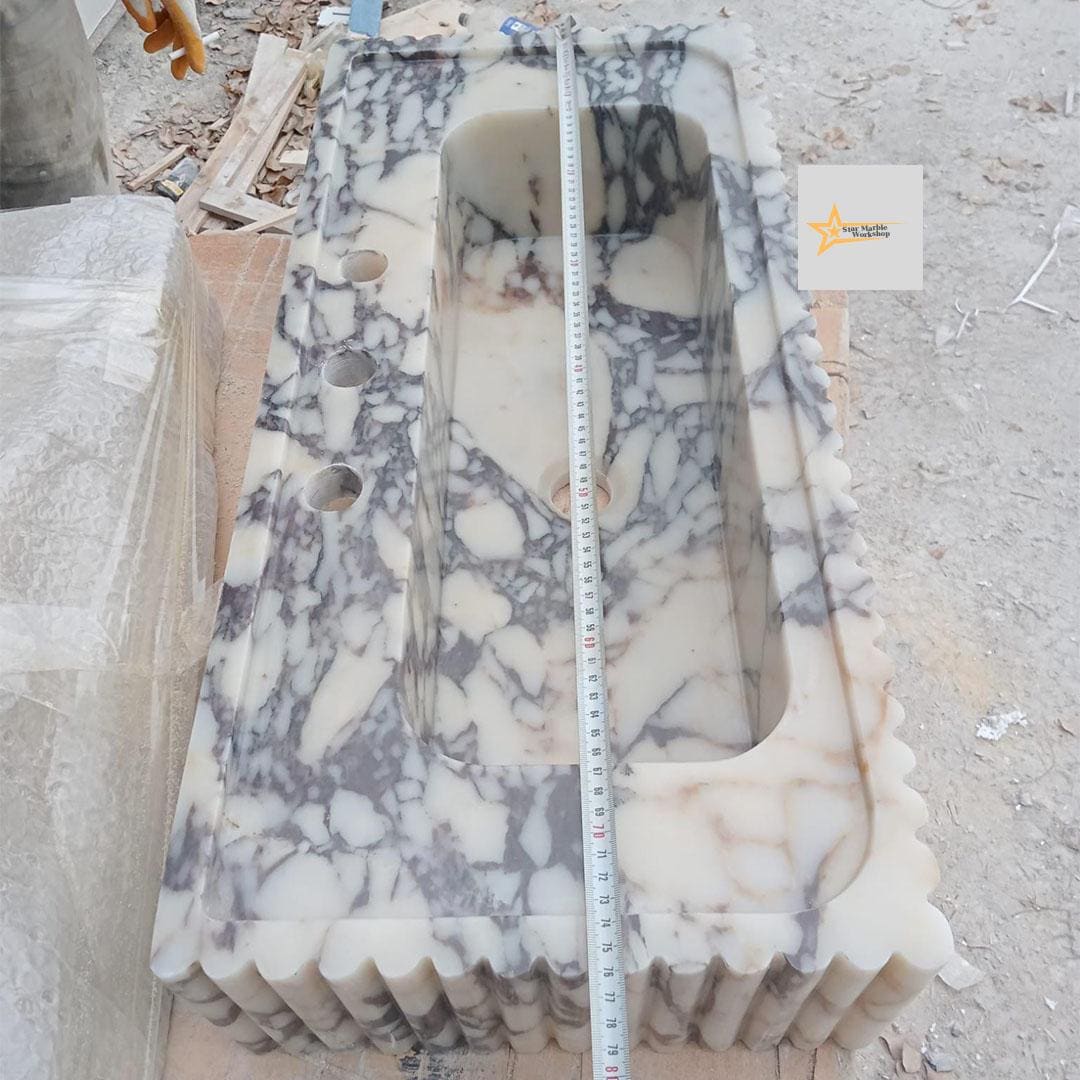 Handmade Calacatta Viola Marble Sink Wall-Mounted & Countertop with Backsplash, Modern Bathroom Design Natural Stone Sink sink for bathroom