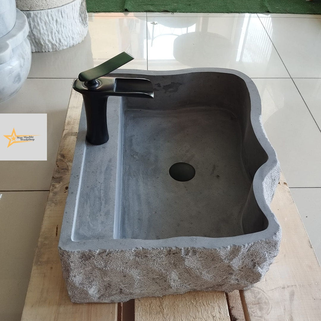 Basalt Black Stone Sink - With Faucet Hole - 100% Natural Stone - Handmade - Stone Sink - Bathroom Design - Wall Mounted Sink