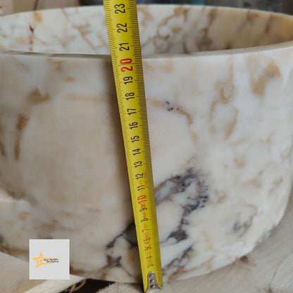 Hand Carved Calacatta Gold Marble Sink: Round Bathroom Vessel