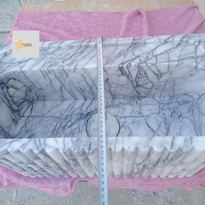 Calacatta Lilac Rectangular Sink, Sink With Faucet Hole Farmhouse Sink Powder Room Sink Calacatta Sink  Hand Carved Marble Sink Washbasin